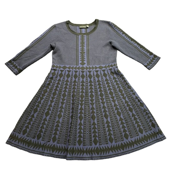 Nina Leonard Dresses & Skirts - Nina Leonard‎ Sweater Dress Womens L Blue Black Geometric Aztec Boho Artsy Fairy